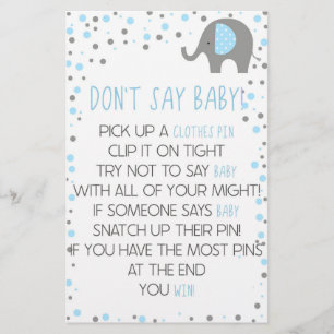 Blue Elephant Say Baby Shower Game Briefpapier