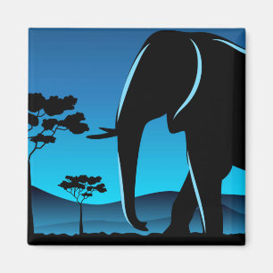 Blue Elephant Silhouette Artwork Magnet