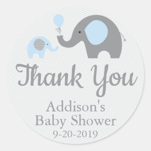 Blue Elephant Themed Baby Shower Stickers, Circle Runder Aufkleber