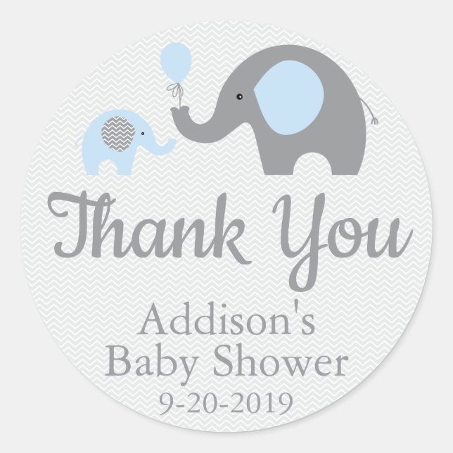 Blue Elephant Themed Baby Shower Stickers, Circle Runder Aufkleber (Vorderseite)