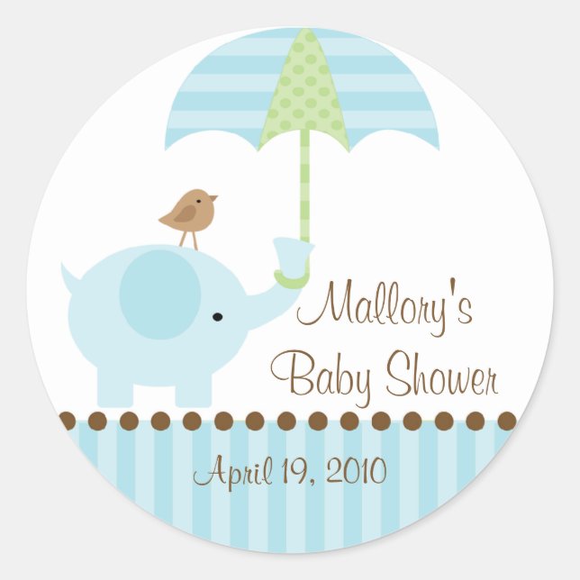 Blue Elephant Umbrella Baby Shower Sticker (Vorderseite)