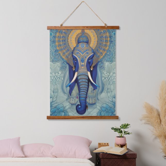 Blue Elephant Wall Tapestry Wandteppich Mit Holzrahmen (Schlafzimmer)