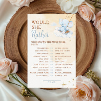 Blue Elephant Would She Rather Baby Shower Game