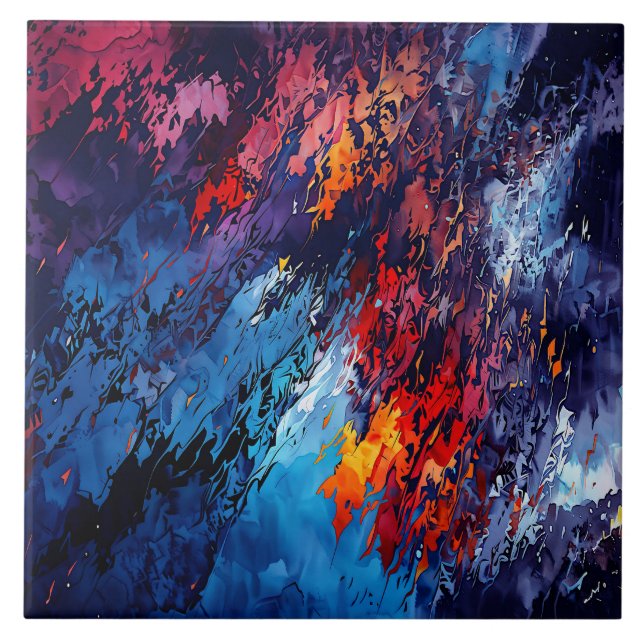 Blue Ember Blue Red Contemporary Abstrakt Art Fliese (Vorderseite)