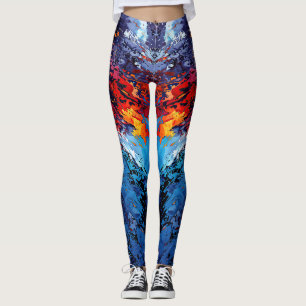 Blue Ember Blue Red Contemporary Abstrakt Art Leggings