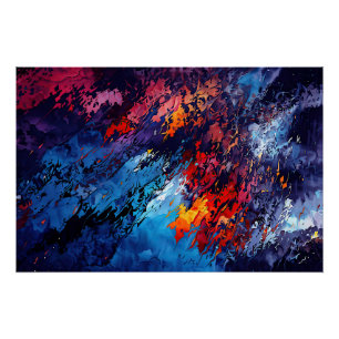 Blue Ember Blue Red Contemporary Abstrakt Art Poster