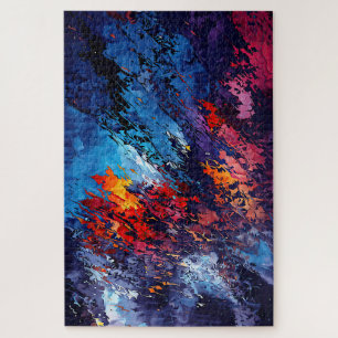 Blue Ember Blue Red Contemporary Abstrakt Art Puzzle
