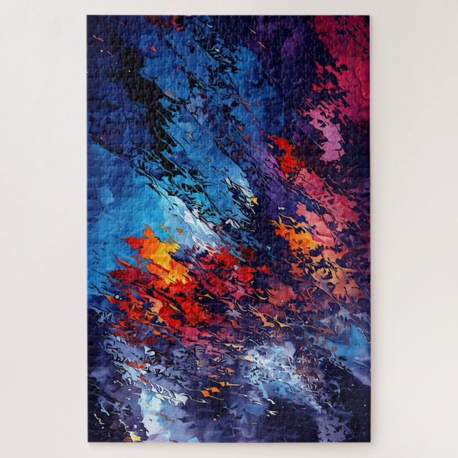 Blue Ember Blue Red Contemporary Abstrakt Art Puzzle (Vertikal)