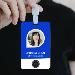 Blue Employee Foto ID Card, Bar Code, Logo, Name Ausweis