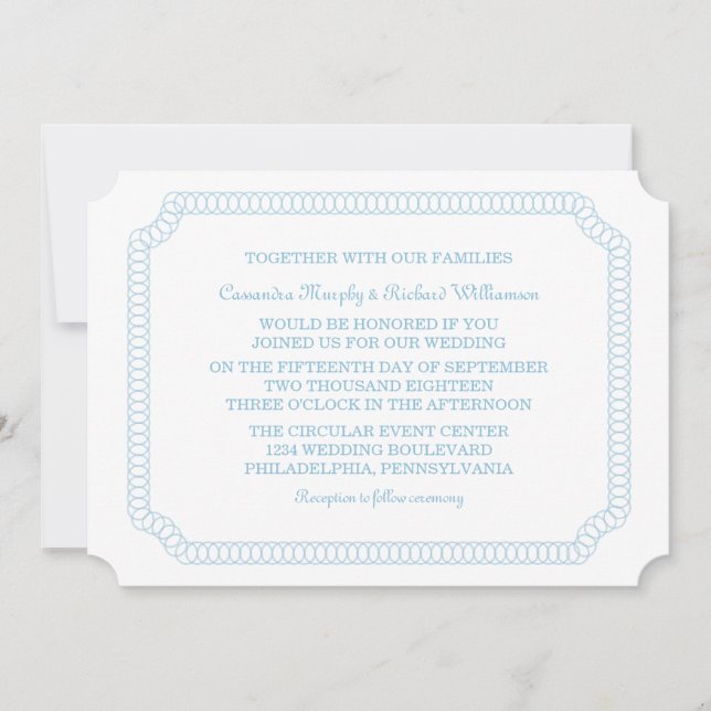 Blue Encirclated Ticket Wedding Einladung (Vorderseite)