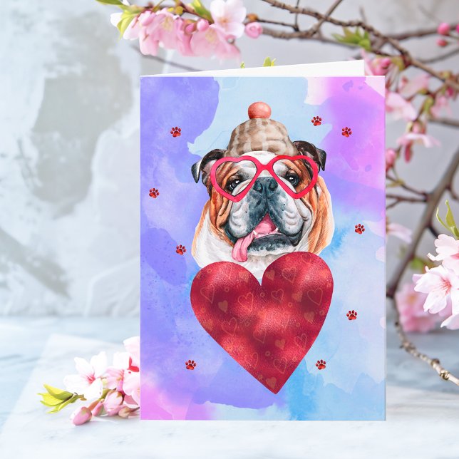 Blue English Bulldog Valentine's Day Gift Dog Karte (Von Creator hochgeladen)