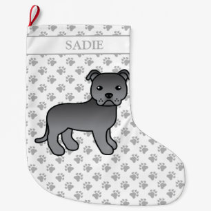 Blue English Staffie Niedlich Cartoon Dog & Name Großer Weihnachtsstrumpf