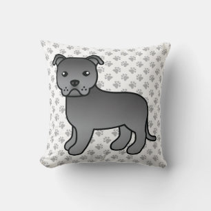 Blue English Staffie Niedlich Cartoon Dog & Paws Kissen