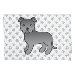 Blue English Staffie Niedlich Cartoon Dog & Paws Kissenbezug