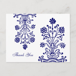 Blue Etched Floral Custom Vielen Dank Postkarten