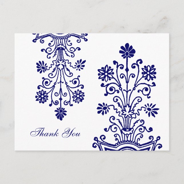 Blue Etched Floral Custom Vielen Dank Postkarten (Vorderseite)