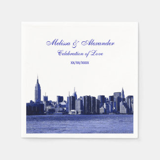 Blue Etched Look NYC Skyline Silhouette, ESB #1 Serviette