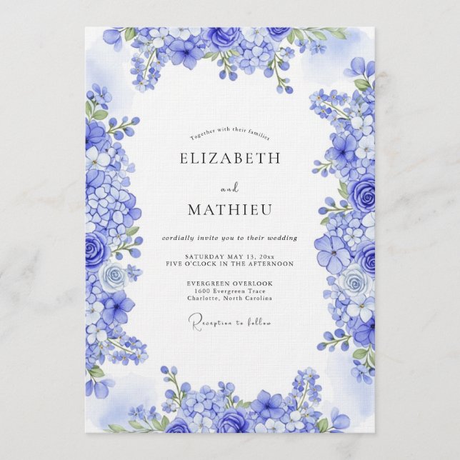 Blue Ethereal Botanical Wedding Einladung (Vorderseite)