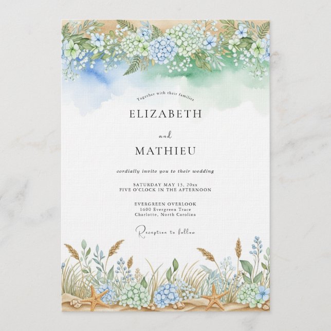 Blue Ethereal Flourish Wedding Einladung (Vorderseite)