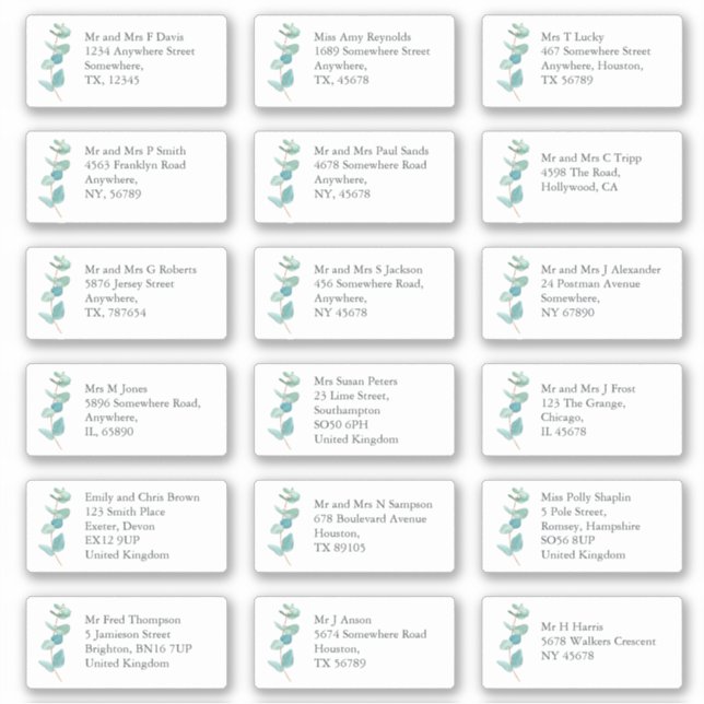 Blue EucaIyptus Individuelle Empfängeradresse Aufkleber (Vorderseite)