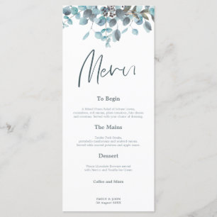 Blue Eucalyptus Blätter Stilvolle Script Hochzeit Menükarte