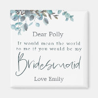Blue Eucalyptus Leaf Script Bridesmaid-Anfrage