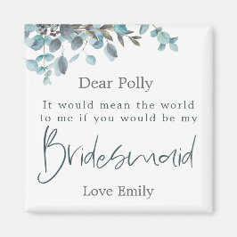 Blue Eucalyptus Leaf Script Bridesmaid-Anfrage Magnet
