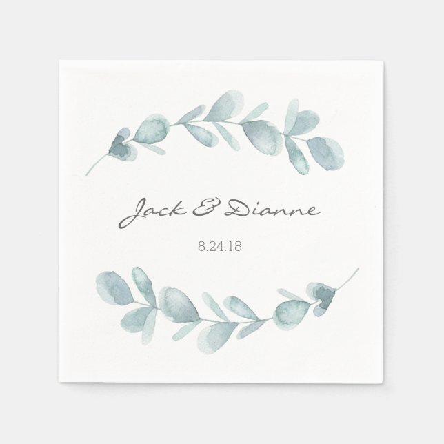 Blue Eucalyptus Personalisiert Wedding Napkin Serviette (Vorderseite)