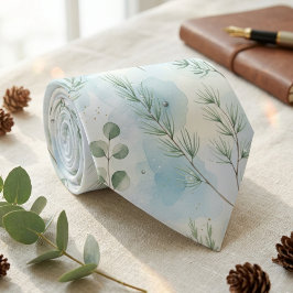 Blue Eucalyptus Pine Watercolor Greenery Krawatte