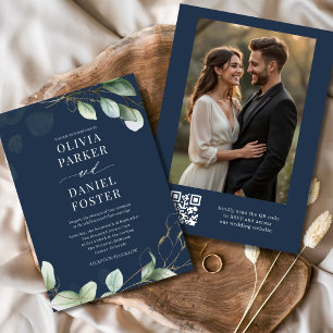 Blue Eucalyptus QR Code Foto Hochzeit Einladung