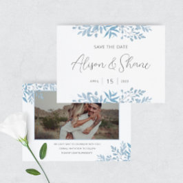 Blue Eucalyptus Wedding Bold Text & Foto Save The Date