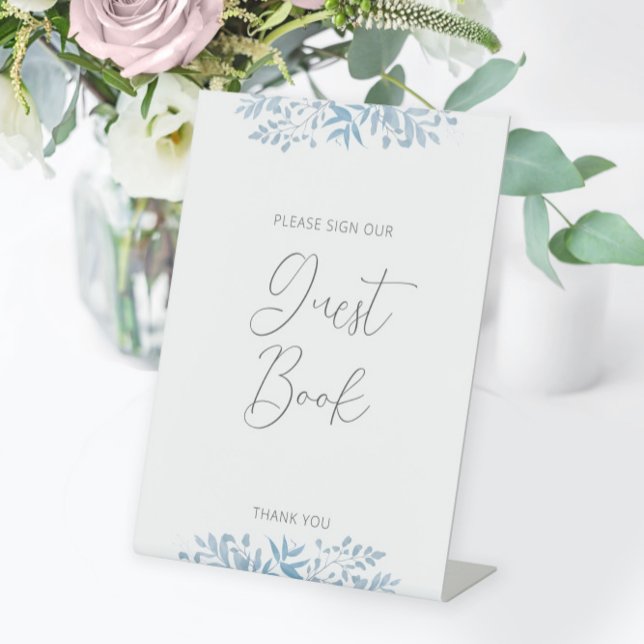 Blue Eucalyptus Wedding Guest Book Pedestal Sign Sockelschild (Von Creator hochgeladen)