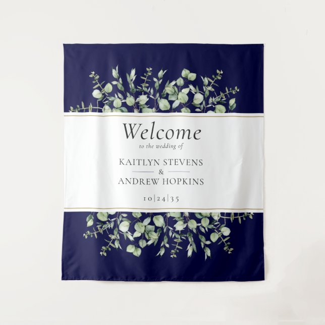 Blue Eucalyptus Wedding Welcome Wandteppich (Vorderseite)