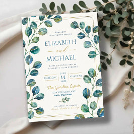 Blue Eucalyptus with Elegant Gold Details Einladung
