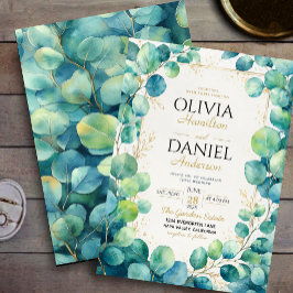 Blue Eucalyptus with Gold Botanical Accents Einladung