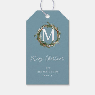 Blue Eucalyptus Wreath Monogram V2 Geschenkanhänger