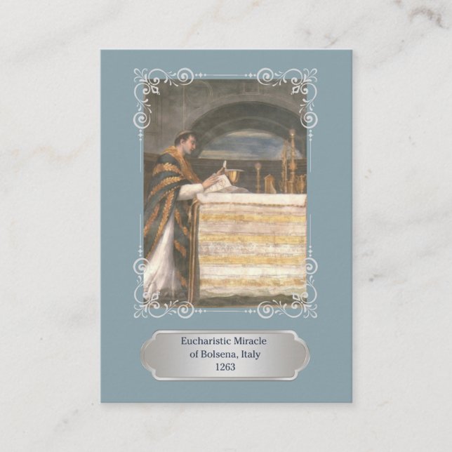 Blue Eucharistic Miracle Communion Prayer Card Visitenkarte (Vorderseite)