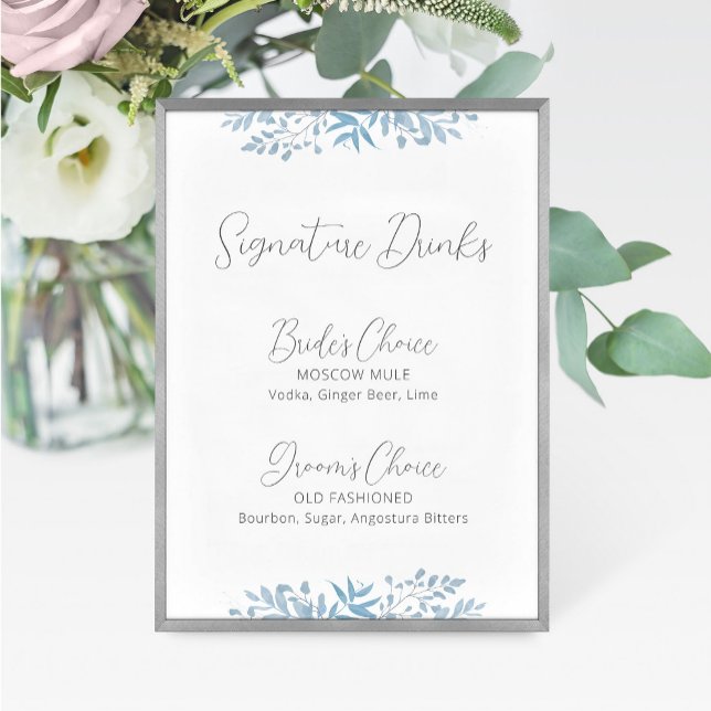 Blue Eukalyptus Wedding Signature Drinks Zeichen (Von Creator hochgeladen)