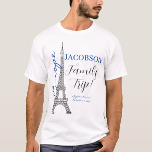 Blue Europe Paris Eiffel Tower Familienausflug T-Shirt