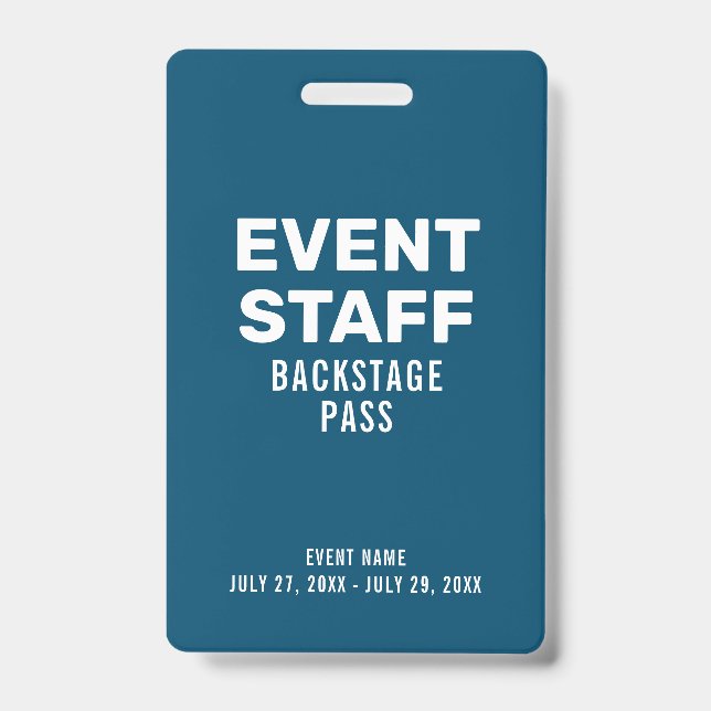Blue Event Staff Backstage Pass ID Abzeichen Ausweis (Vorderseite)