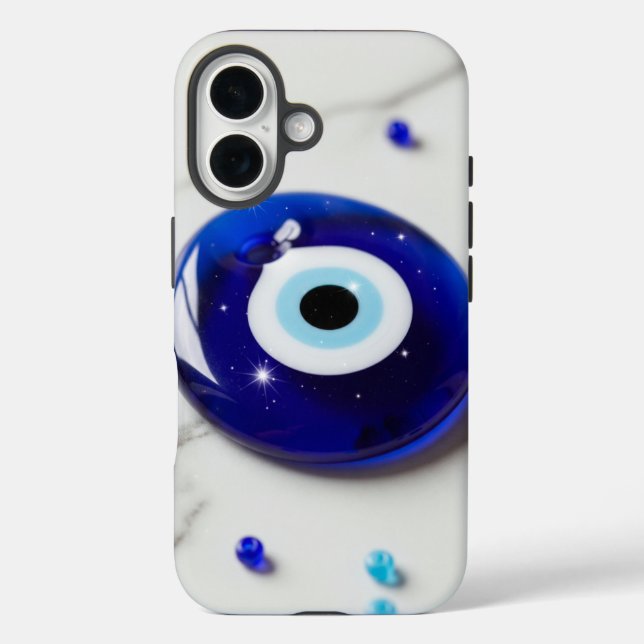 Blue Evil Eye Amulet on White Marble Surface Case-Mate iPhone Hülle (Rückseite)