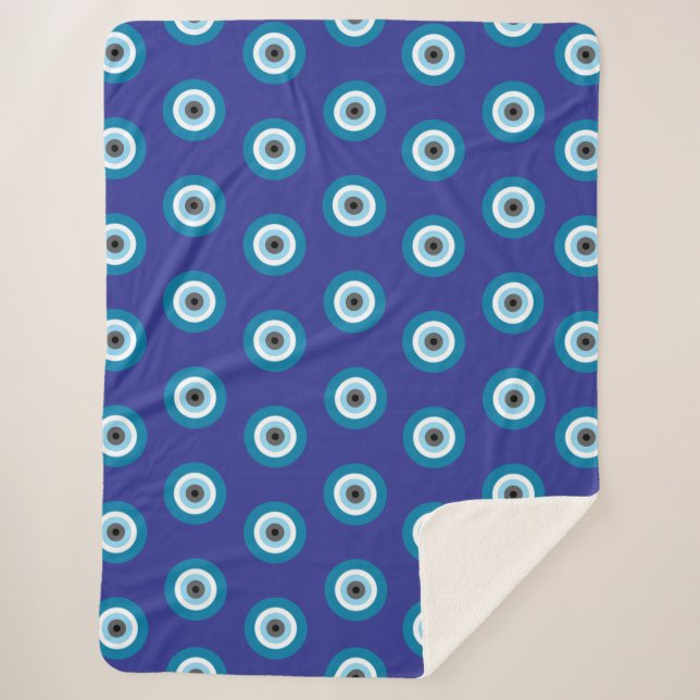 Blue Evil Eye Blanket Sherpadecke (Vorderseite)