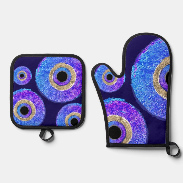 Blue Evil eye protection  Ofenhandschuh & Topflappen-Set (Vorderseite)