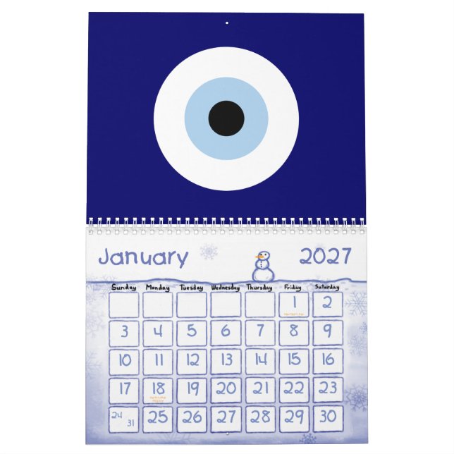 Blue Evil Eye Viel Glück & Protection Symbol Kalender (Jan 2027)