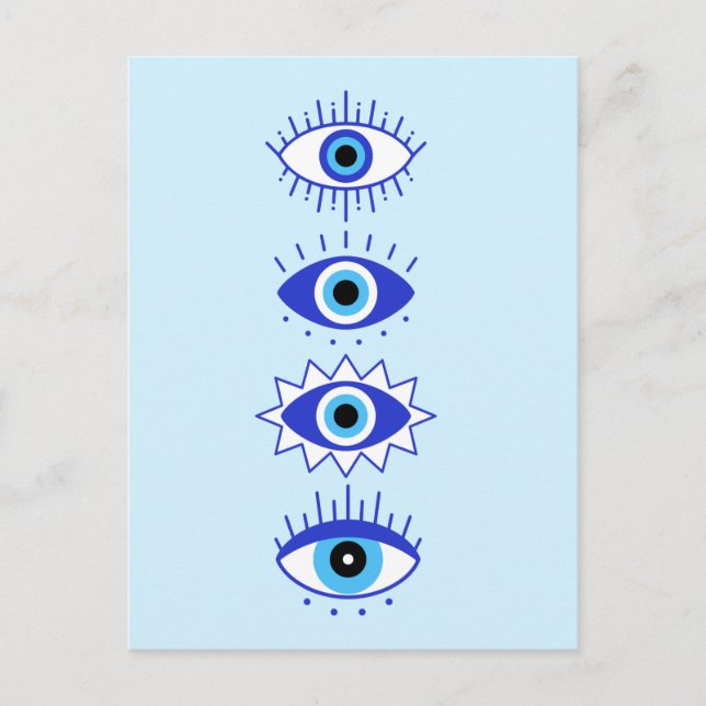 Blue Evil Eyes Energy Meditation Hamsa Mystical Postkarte (Vorderseite)