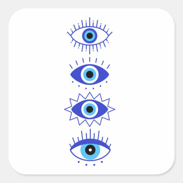 Blue Evil Eyes Energy Meditation Hamsa Mystical Quadratischer Aufkleber (Vorderseite)