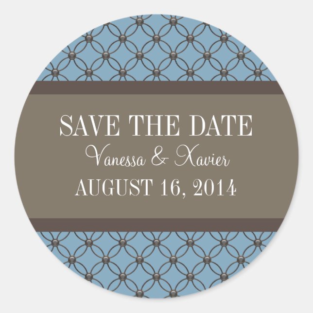 Blue Extravagant Lattice Save the Date Stickers (Vorderseite)