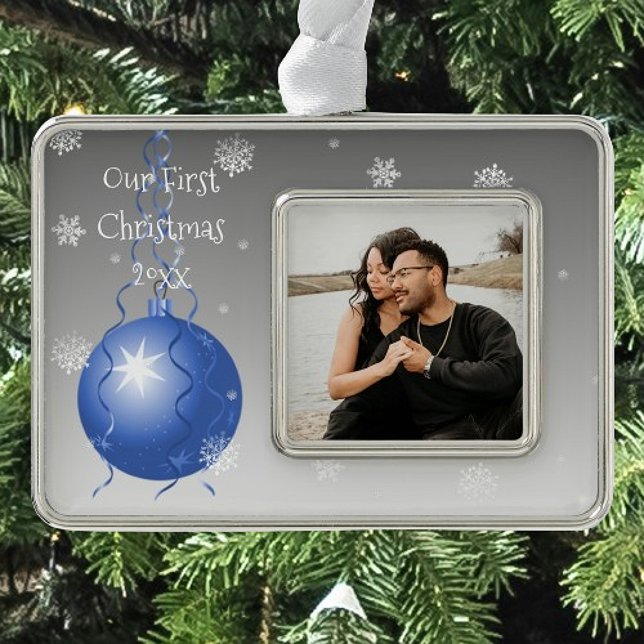 Blue Extravagant Ornament Weihnachten Gerahmtes Or Rahmen-Ornament Silber (Blue Fancy Ornament Christmas Framed Ornament)