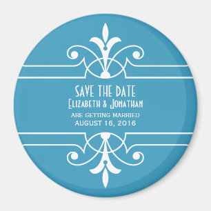 Blue Extravagant Ornamental Save the Date Magnet