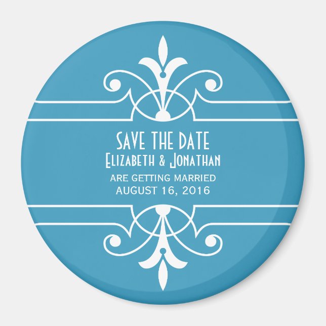 Blue Extravagant Ornamental Save the Date Magnet (Vorne)